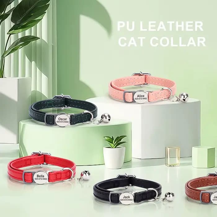 Collier de chat personnalisé en cuir PU
