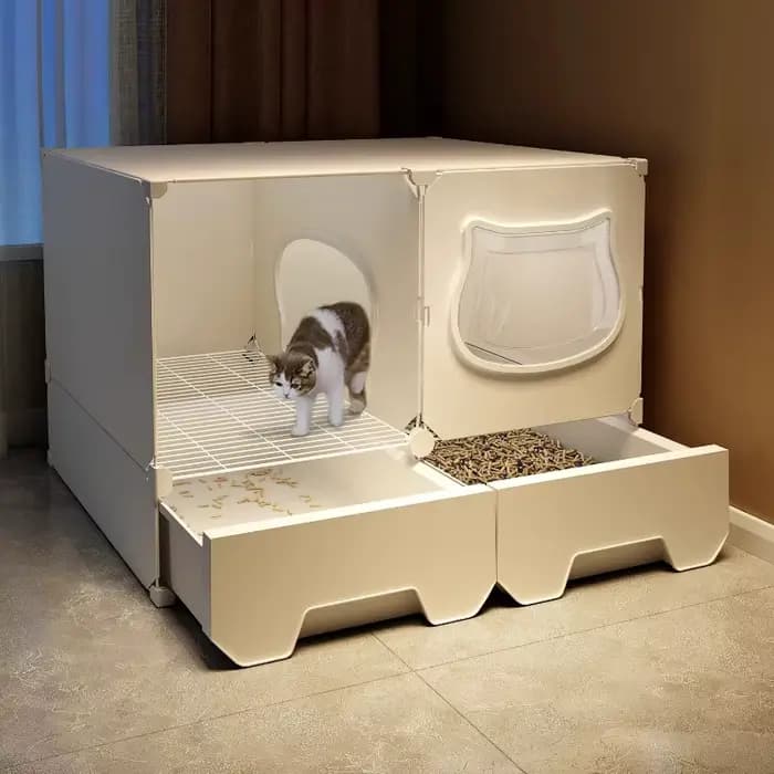 ‌ Grande bac à litière de luxe pour chat avec côtés hauts