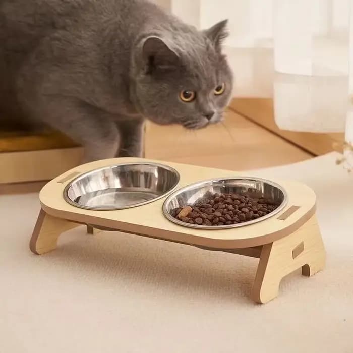 Mangeoire pour animaux de compagnie Double bol de nourriture pour chat avec conception Anti-coups récipient