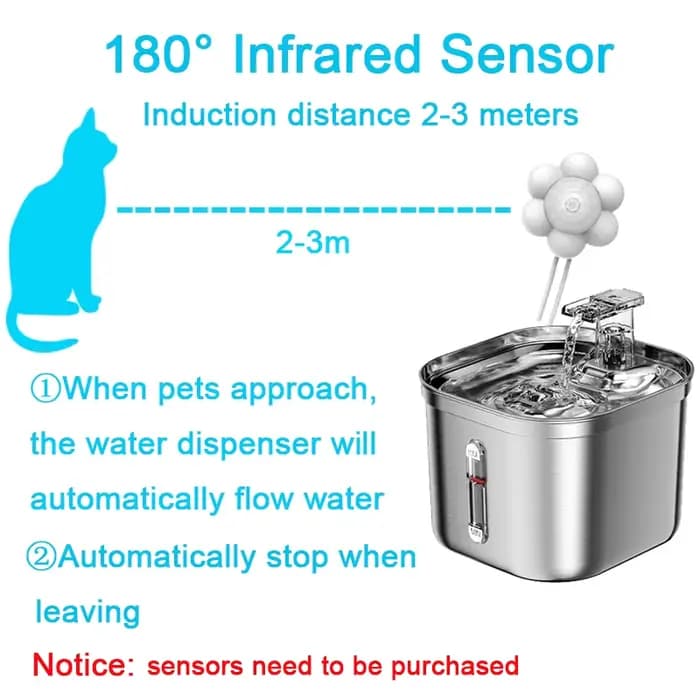 Fontaine pour chat en acier inoxydable avec marque d'eau