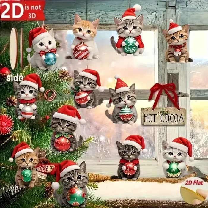 Décorations d'arbre à chat de noël