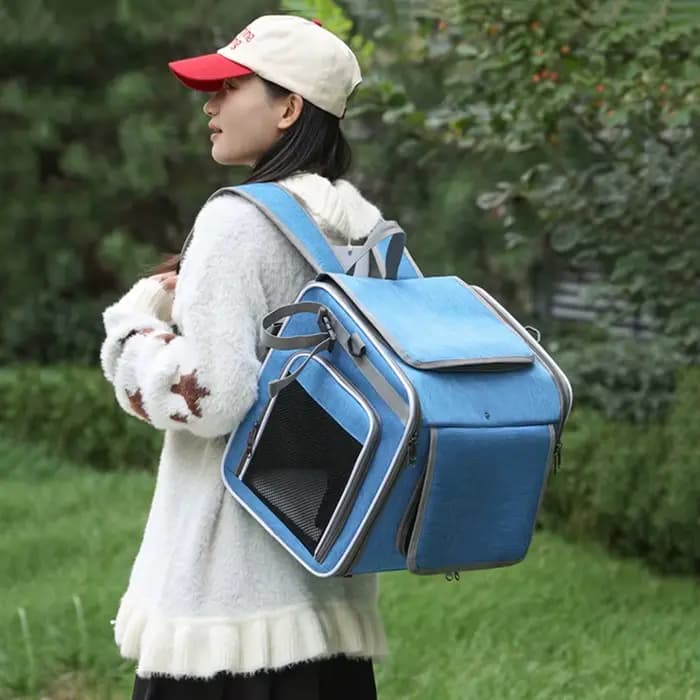 Panier de vélo pour chien ou chat, sac à dos de transport pour animaux de compagnie extensible à parois souples avec 4 portes ouvertes, porte-chien pliable pour vélo