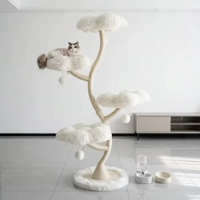 Arbre à chat multi-niveaux en rotin