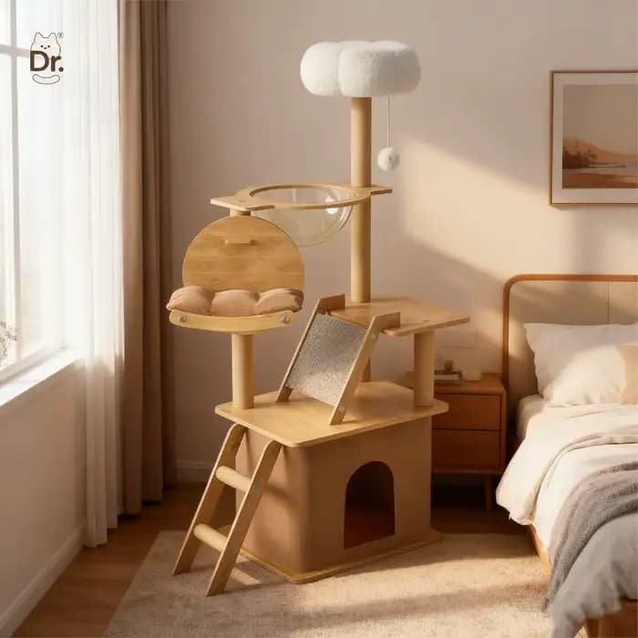 Grand arbre à chat en bois multi-niveaux avec griffoir