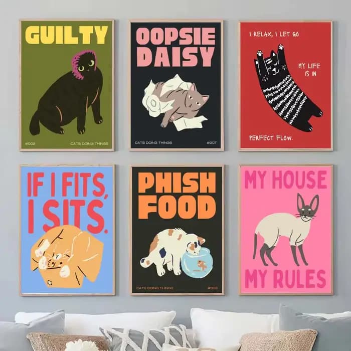 Affiche murale moderne Pop de nourriture de chat noir
