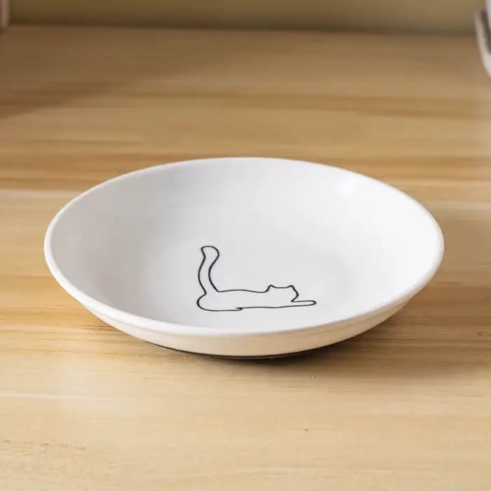 Bol en céramique pour nourriture et eau pour chat avec tapis antidérapant en silicone, assiette à co