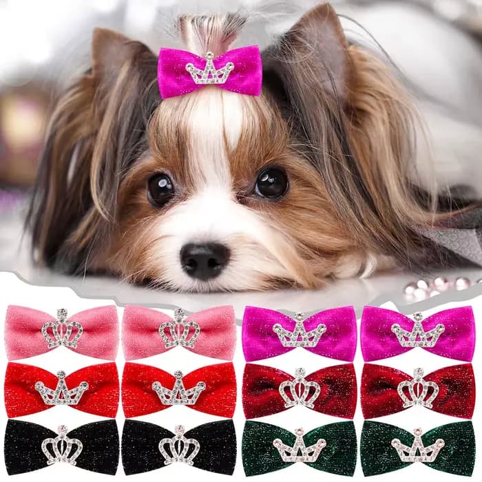10 pièces paillettes chiens arc épingle à cheveux chiot couronne arc Clips pour chien reine chat chi