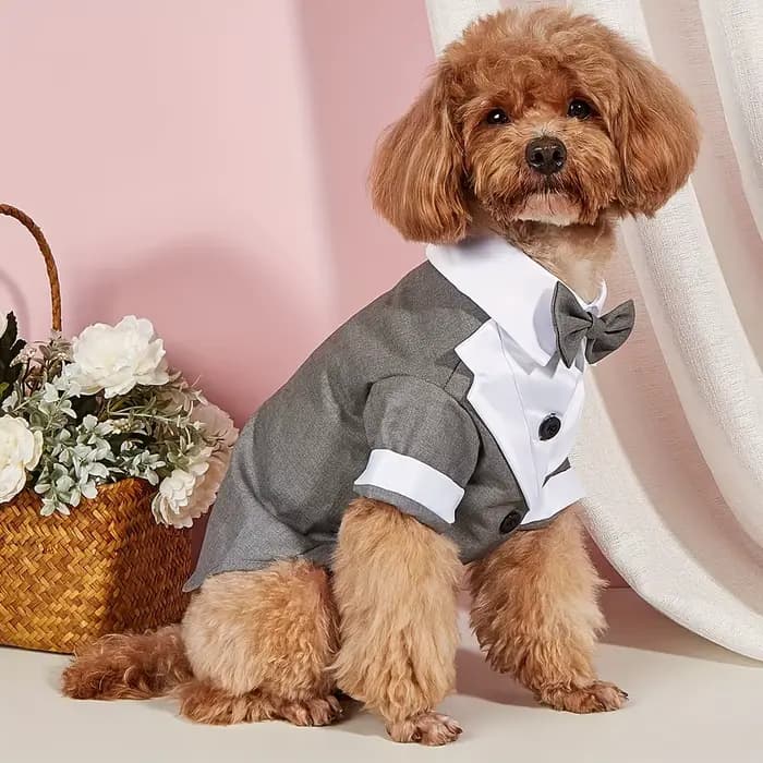 Chemise pour animaux de compagnie, vêtements pour petits chiens, Costume formel de mariage avec nœud