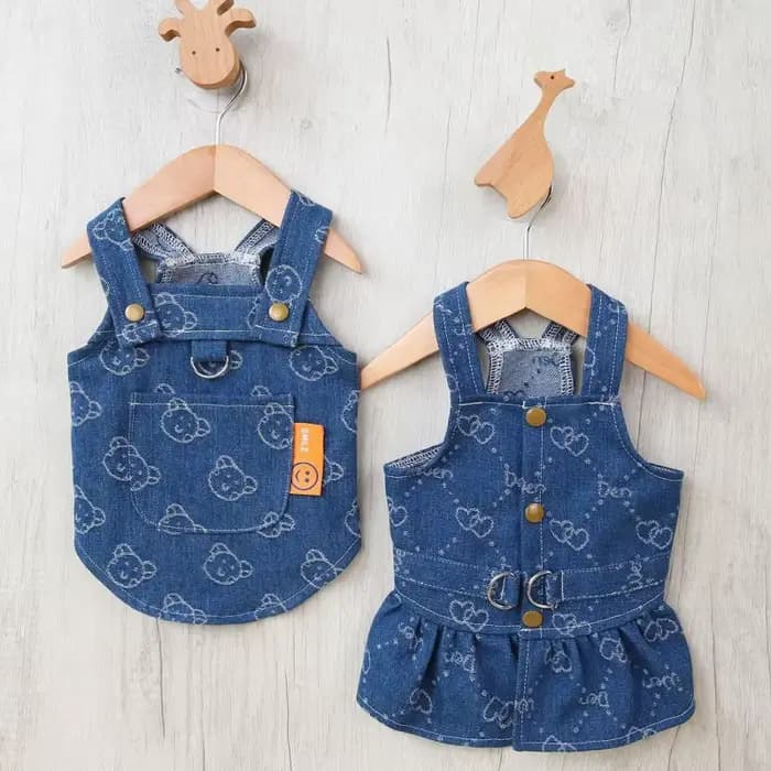 Petits chiens vêtements concepteur de luxe chiot vêtements d'été filles chat robes, amour jean harna