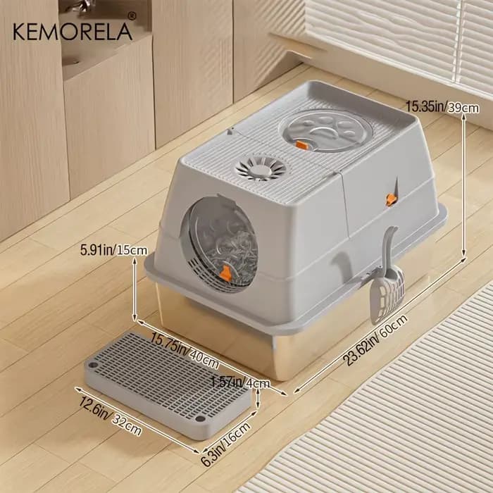 KEMORELA bac à litière pour chat en acier inoxydable XLExtra grande bac à litière pour gros chats fe
