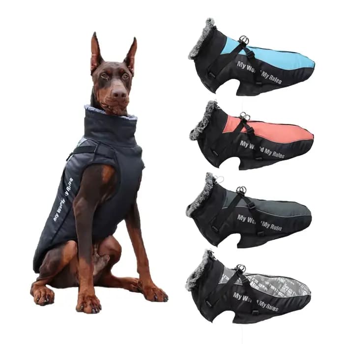 Manteau d'hiver imperméable pour grands chiens avec collier en fourrure SFP, vêtements chauds pour a