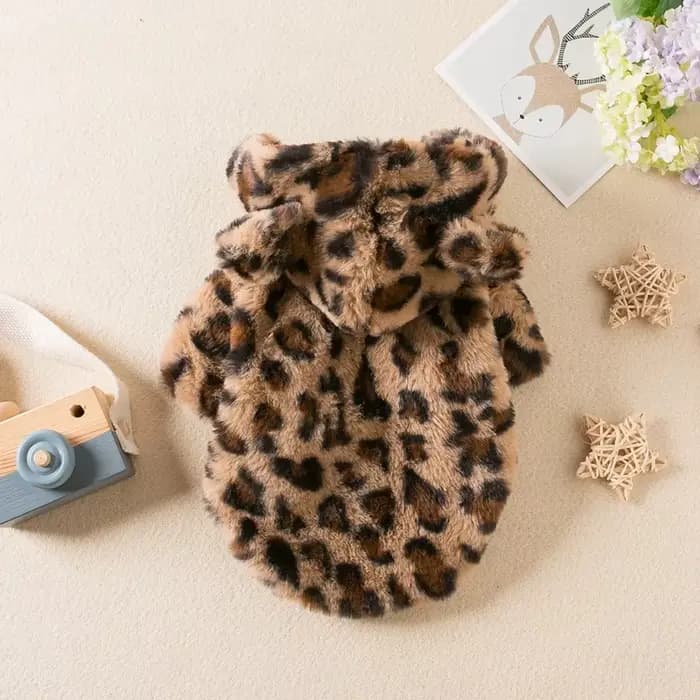 Vêtements d'hiver pour chiens de compagnie, polaire chaude, sweat à capuche, léopard, manteau, veste