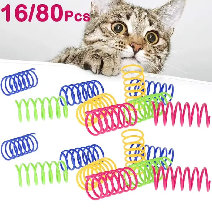 16/32/80 pièces chat printemps jouets coloré chaton bobine spirale ressorts jouet Durable en plastiq