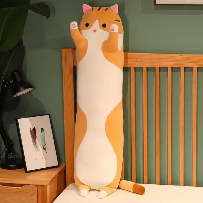 Jouet en peluche chat mignon, Long, rose, marron, gris, chats endormis, oreiller de jambe, petit Ani