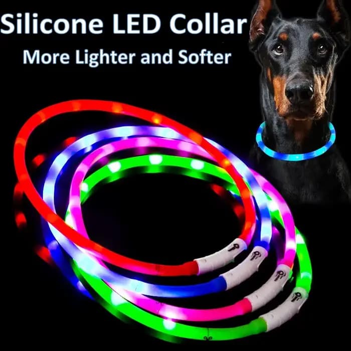 Collier de chien LED en Silicone, Rechargeable, 3 modes de fonctionnement, plus plus léger, plus dou