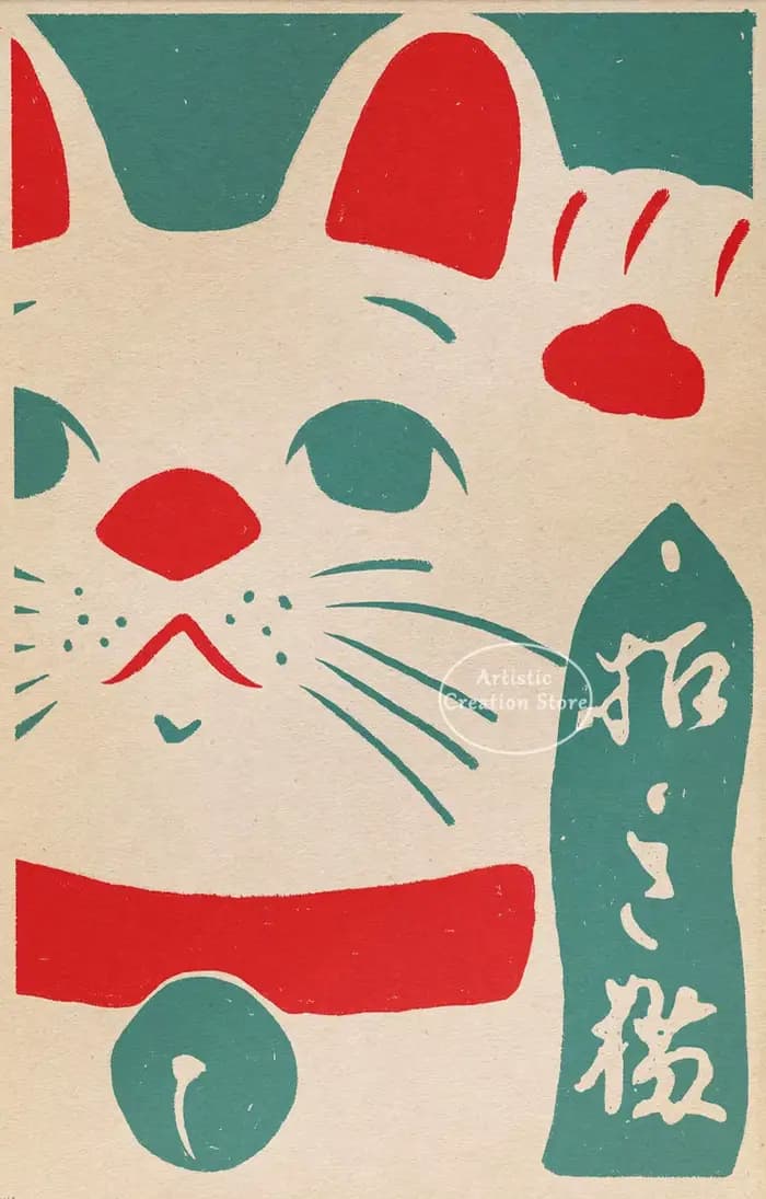 Affiche de peinture sur toile de chat porte-bonheur au lait japonais, Pop Art Kawaii, peinture vinta