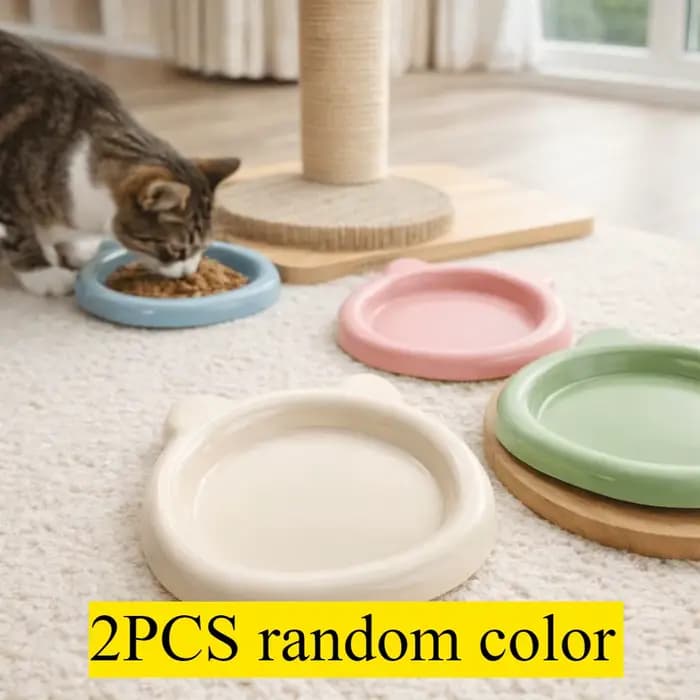 Ensemble de 2 bols peu profonds pour chat, anti-fatigue des poils, à rebord large et profil bas, pou