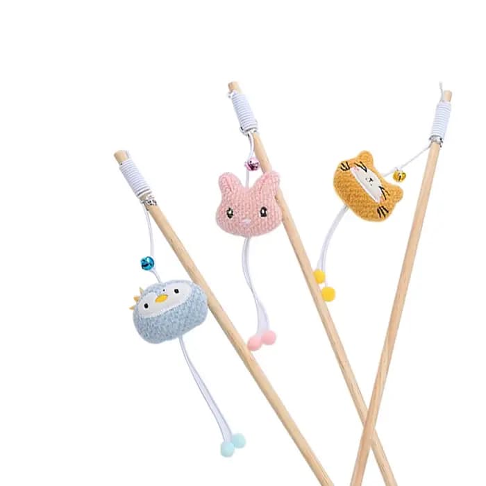 Jouet pour chat, poteau en bois en forme d'animal mignon, bâton câlin en peluche avec cloche, fourni