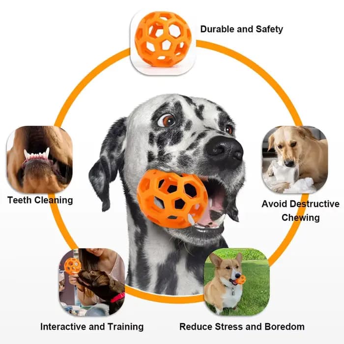 Jouet à mâcher en caoutchouc naturel pour chien et chat, boule de sécurité géométrique avec cloche,