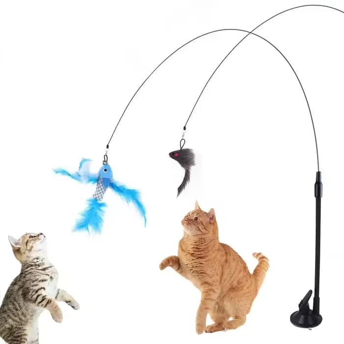 Simulation d'oiseau interactif chat jouet ventouse plume oiseau avec cloche chat bâton jouet pour ch