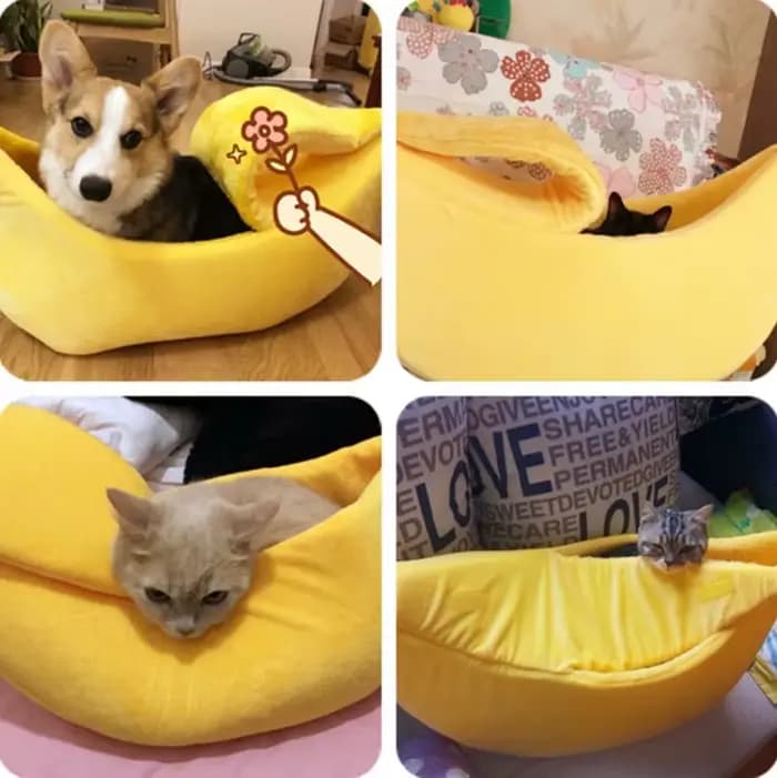Lit d'hiver pour chat banane, maison drôle et confortable, tapis pour chat, chaud et Durable, panier