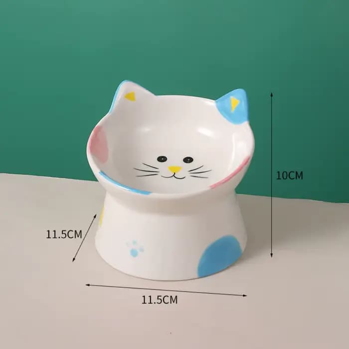 Cartoon 15 ° Gamelle inclinée surélevée pour chat, anti-régurgitation, anti-chute, en céramique, e