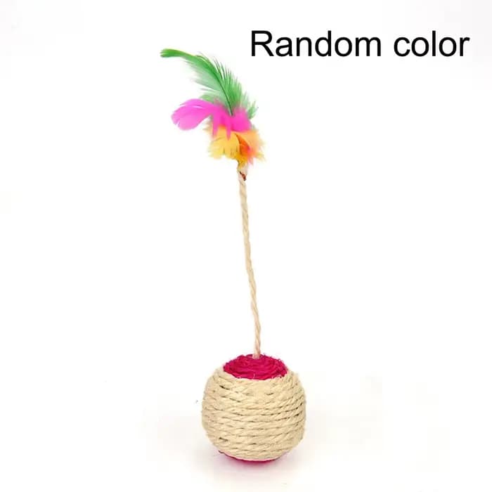 Jouet Interactif pour Chat, Plumes Colorées, Balle de Couverture, Griffe de Meulage, Volant en Sisal