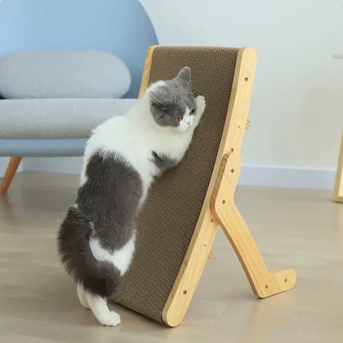 Planche à Gratter pour Chat, Cadre en Bois, Lit Moyen 3 en 1, Poste à Gratter, Jouets Anti-Rayures,