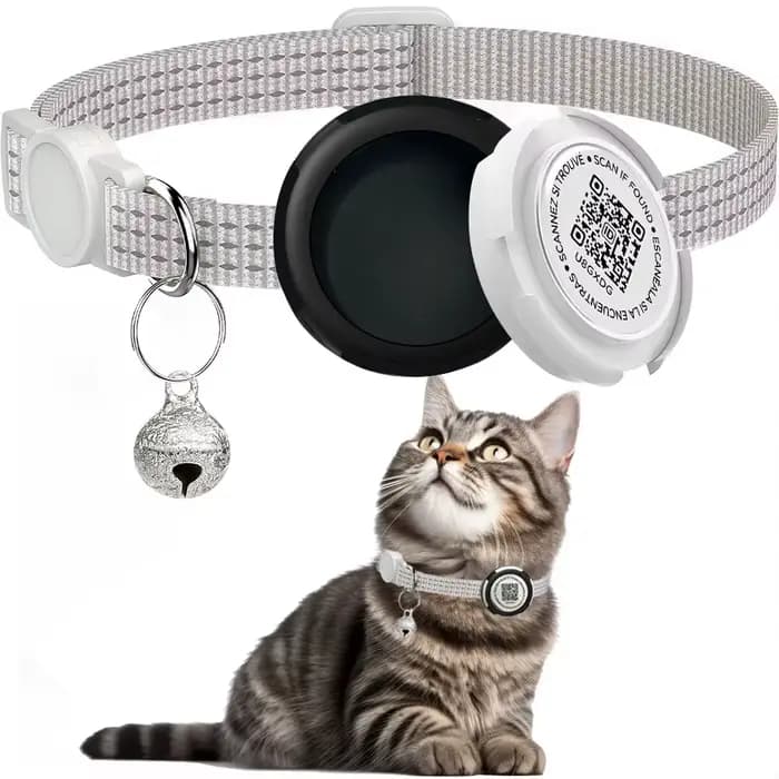 Collier chat avec boîtier de protection pour traceur GPS.étui Airtag, Étiquettes ID QR , Double prot