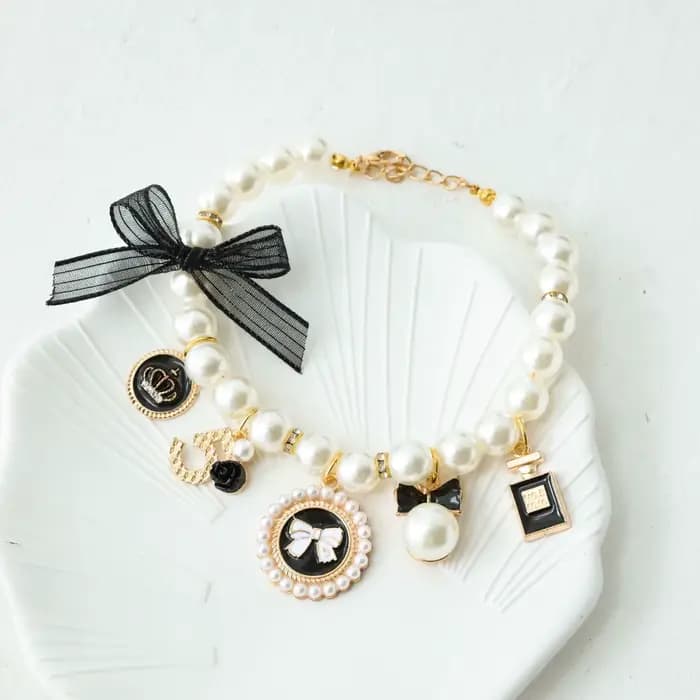 Collier de perles avec nœud pour animaux de compagnie, bijoux pour chat, pendentif de princesse, déc