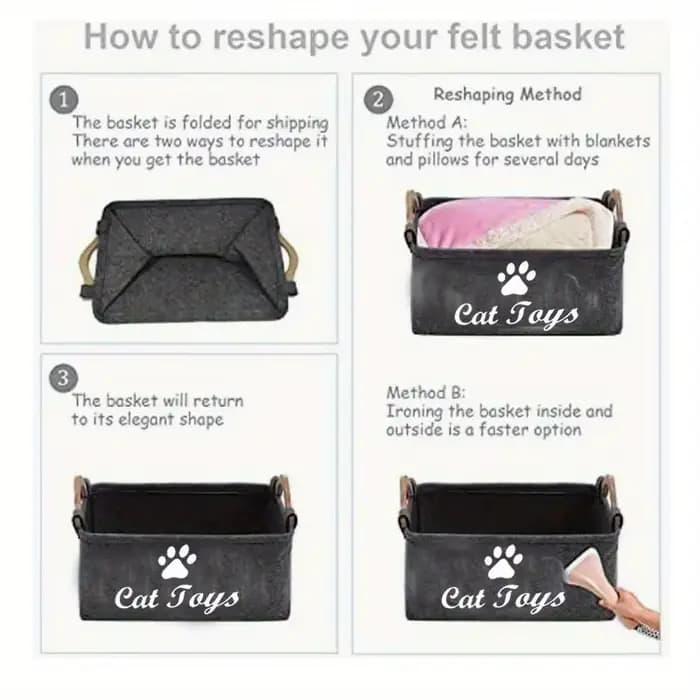 Panier de rangement élégant en feutre pour jouets d'animaux de compagnie, organisateur Durable pour