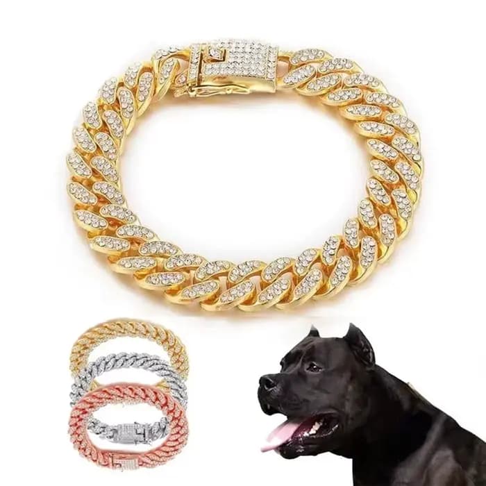 Collier de chaîne de chien en strass, collier de chaîne en métal de luxe en acier inoxydable pour ch