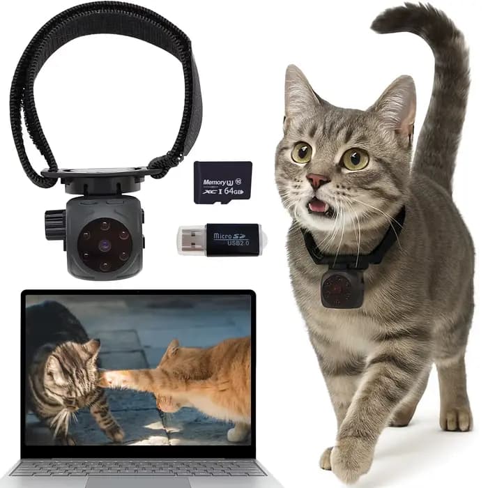 Collier de caméra pour chat, 1080p, pour animaux de compagnie, avec carte Sd 64 go, Mini caméra de S