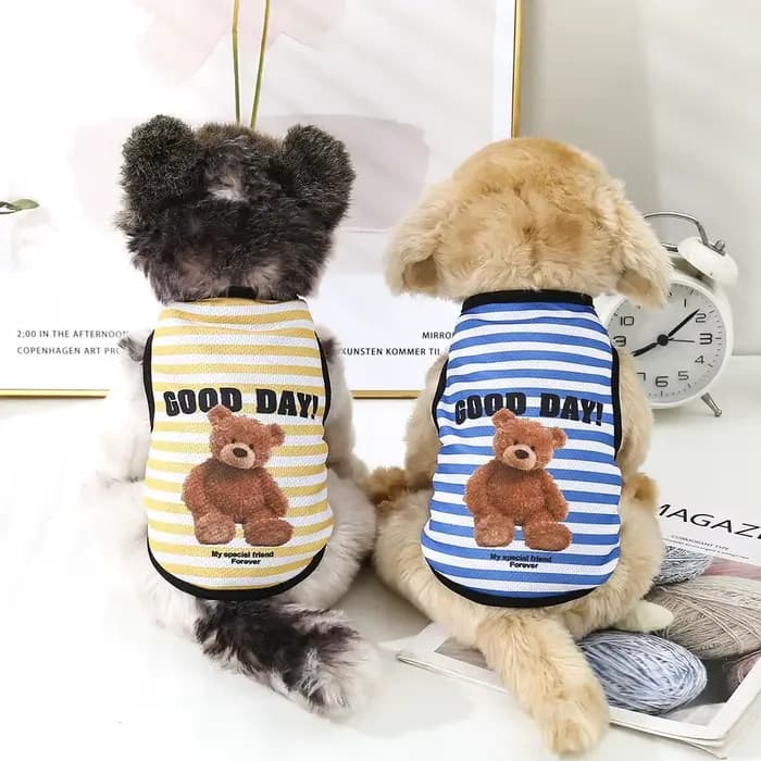 Vêtements pour chiens ours de dessin animé, T-Shirt ours rayé en coton pour animaux de compagnie, gi