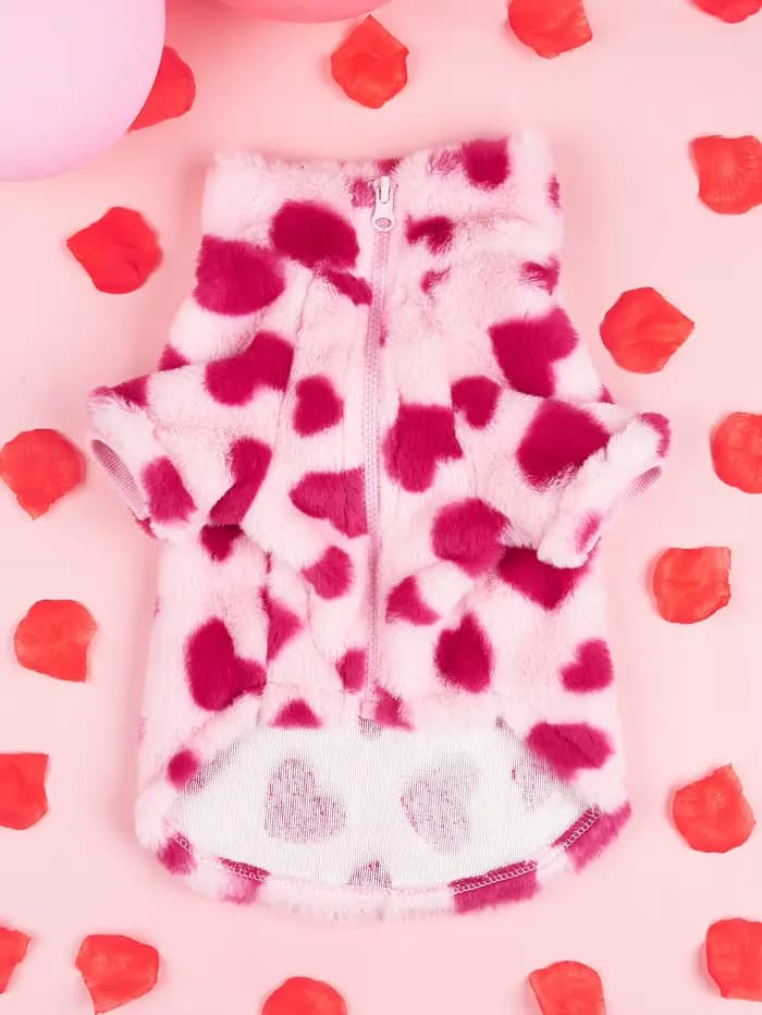 Veste d'hiver Super douce et chaude pour chien, imprimé cœur, en peluche, vêtements de vacances pour