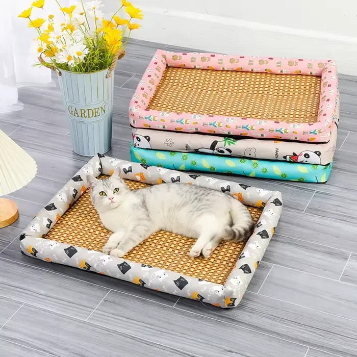 Lit en rotin tissé pour animaux de compagnie, canapé-lit en polymères, refroidissement pour animaux