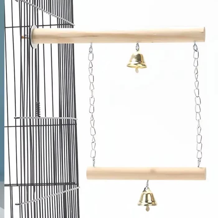 Jouet de pont pivotant en bois à Double couche avec cloche, entraînement des oiseaux de compagnie, s