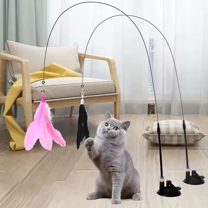 Jouets pour chats, baguette à plumes, jouet interactif pour chaton, avec Super ventouse détachable,