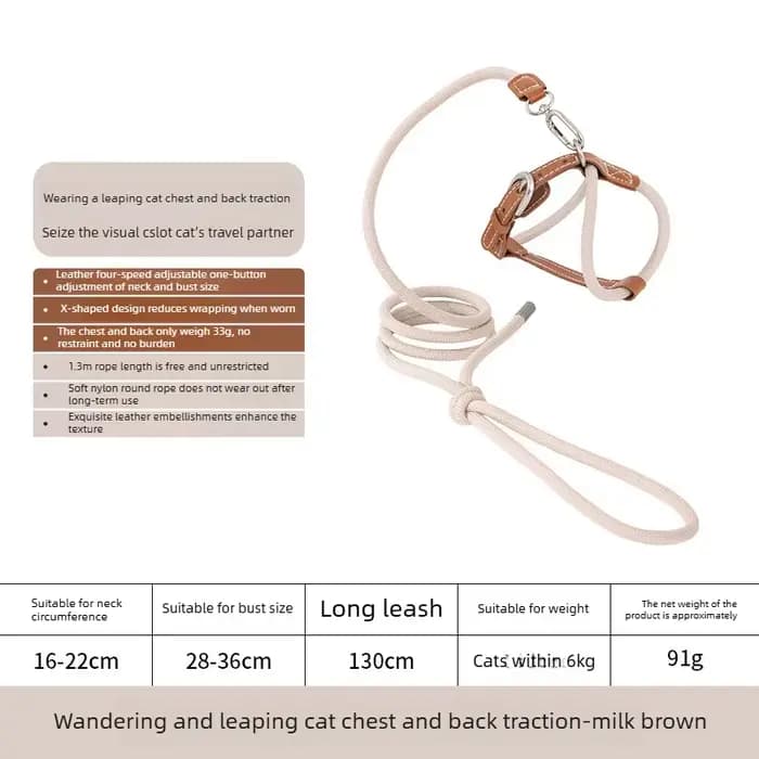 Ensemble Harnais et Laisse pour Chat en Cuir 4 Vitesses, Harnais de Marche Anti-Évasion en X pour Ch