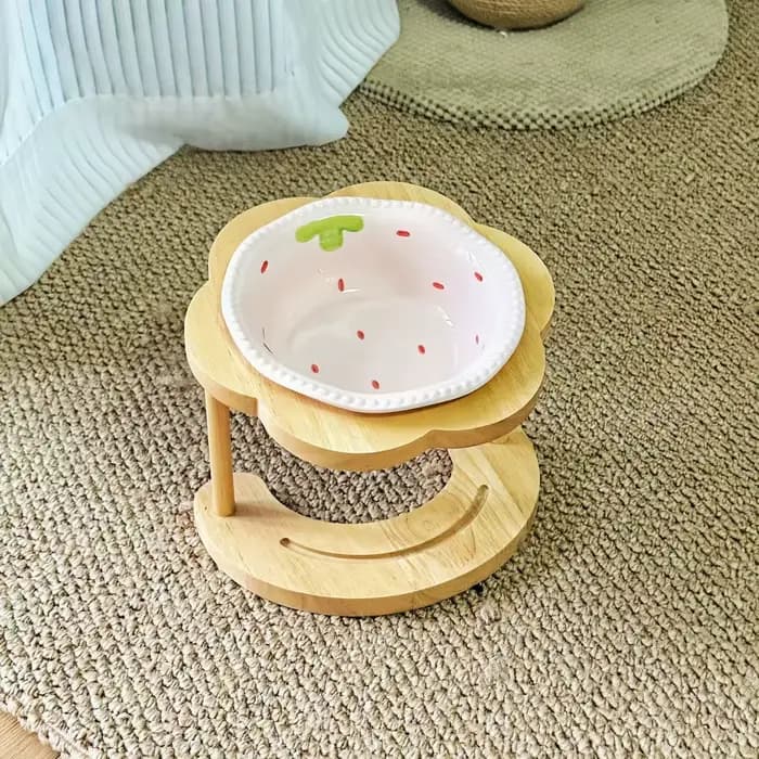 Bols surélevés en céramique pour animaux de compagnie, avec support en bois, mangeoire ergonomique a