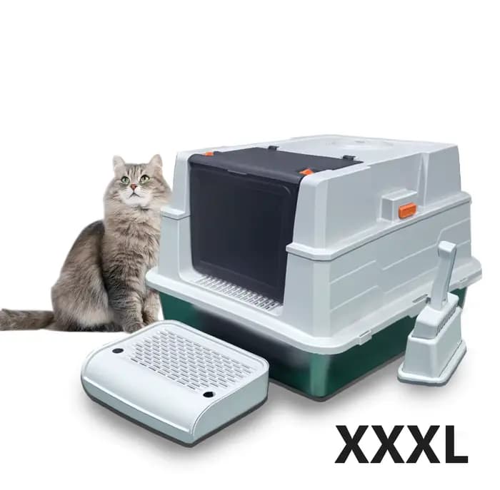 Bac à litière en acier inoxydable avec couvercle, bac à litière pour chat fermé extra-large, équipé