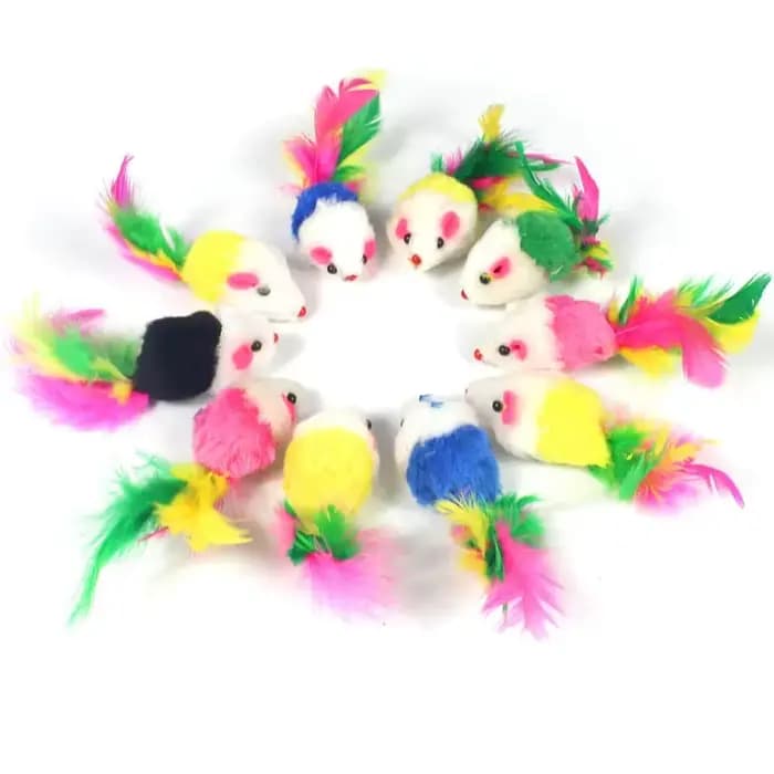 Fausse souris en fourrure de lapin pour animaux de compagnie, jouet pour chat, boule arc-en-ciel en