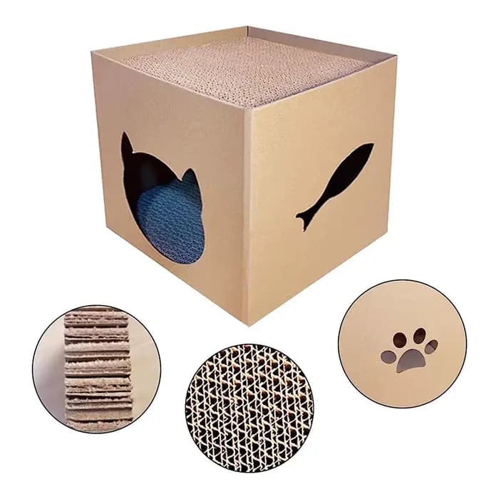 Planche à gratter pour maison de chat, maison pliante pour animaux de compagnie avec tampons à gratt