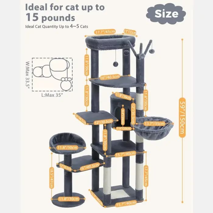 Arbre à chat à plusieurs niveaux pour chats d'intérieur, tour à chat avec griffoir recouvert de sisa