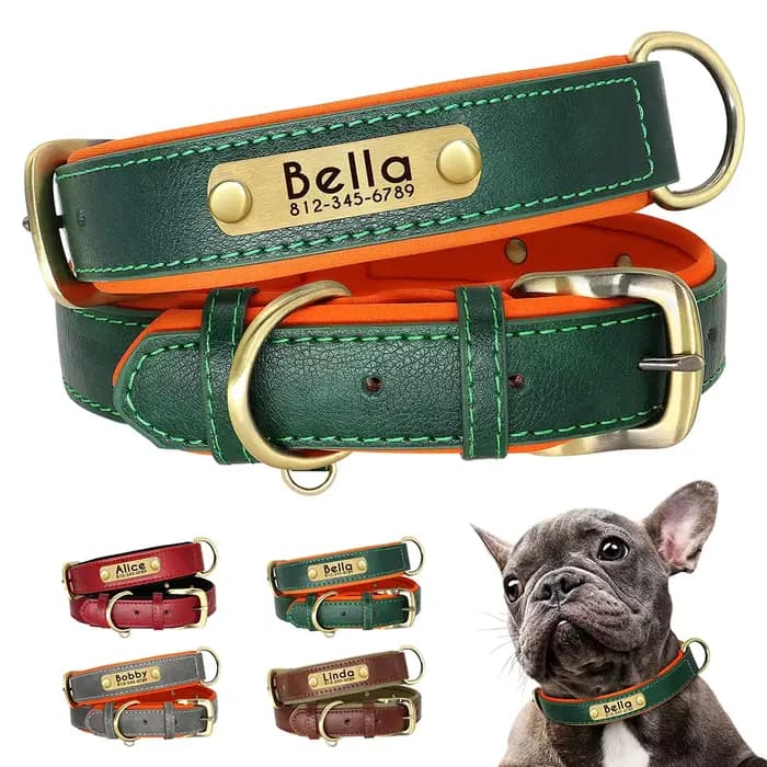 Collier pour chien avec plaque signalétique en cuir PU personnalisé, colliers pour chiens rembourrés