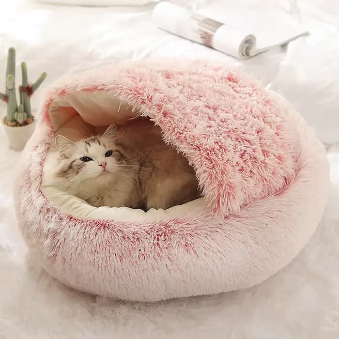 Lit Rond en Peluche Douce avec Juste pour Animaux de Compagnie, Matelas Chaud, Nid de Couchage, Dive