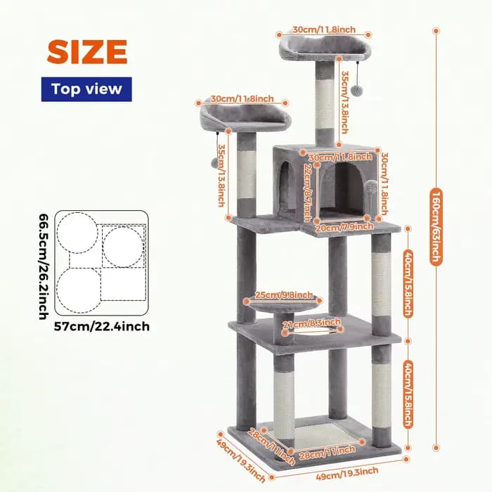 Tour d'arbre à chat à plusieurs niveaux pour chats d'intérieur, poteau à gratter recouvert de sisal,