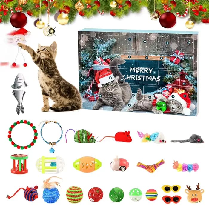 Calendrier de l'Avent de Noël pour chats Calendrier de compte à rebours de 24 jours Coffret cadeau s