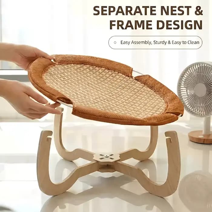 Hamac pour chat en osier, un hamac réversible pour animaux de compagnie adapté à toutes les saisons,