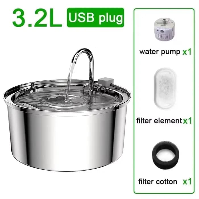 Fontaine d'eau automatique pour chat, en acier inoxydable, distributeur d'eau pour chien avec pompe